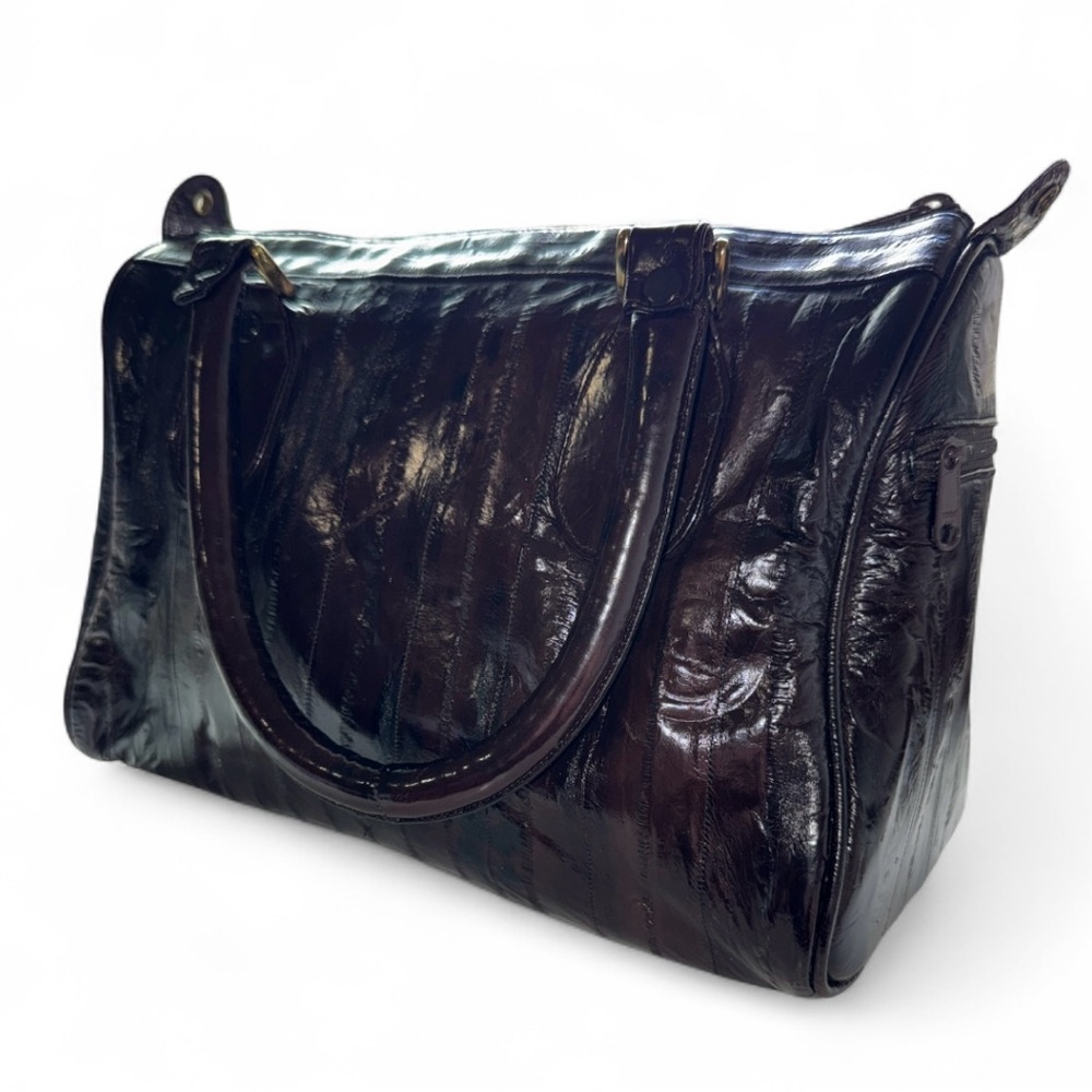STARLION GENUINE EEL SKIN SATCHEL PURSE RETRO BROWN